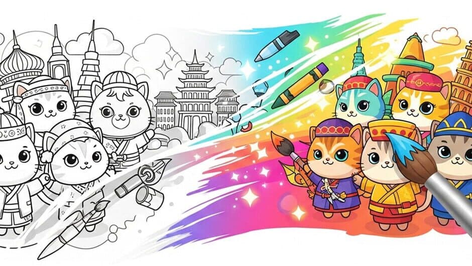 100 Cats Lost in World Find & Color artwork 1