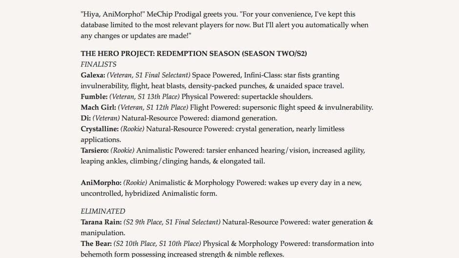The Hero Project: Open Season - Prodigal's Database for Powereds screenshot 1