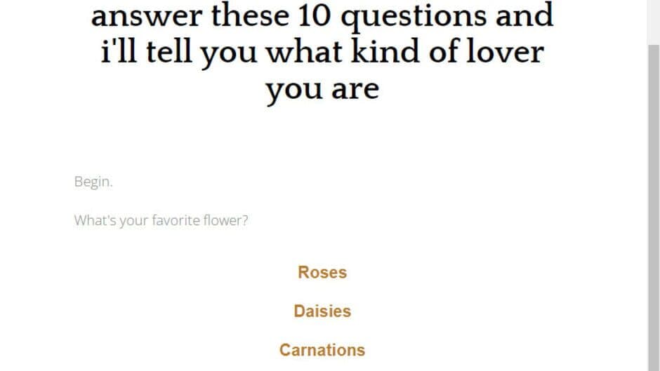 Answer These 10 Questions And I'll Tell You What Kind of Lover You Are screenshot 2