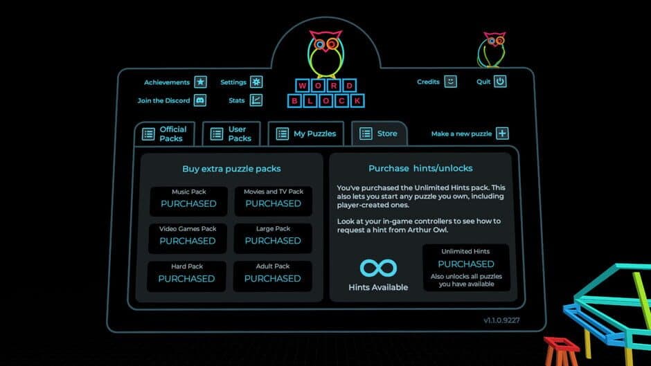 Arthur Owl's Word Block: Unlimited Hints screenshot 1